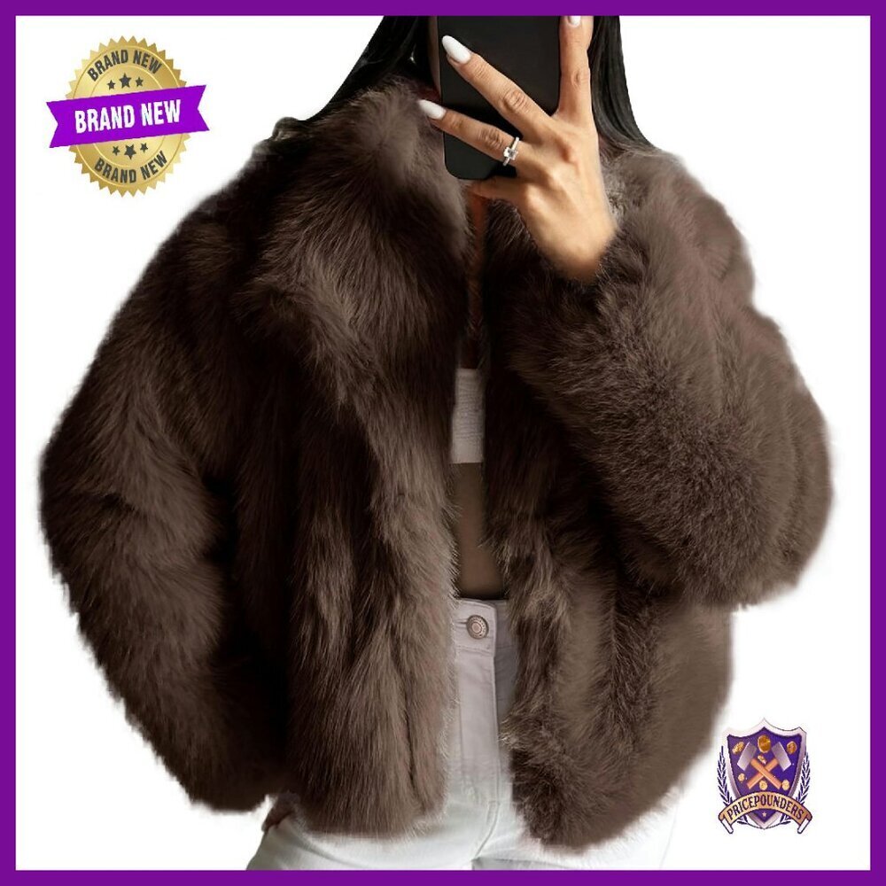 Women's Faux Fur Jacket Cropped Lapel Button Down Winter Outerwear